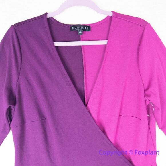 New! ELOQUII Colorblock Wrap Top Purple Fuchsia Stretch Knit plus size 20 - Picture 3 of 14
